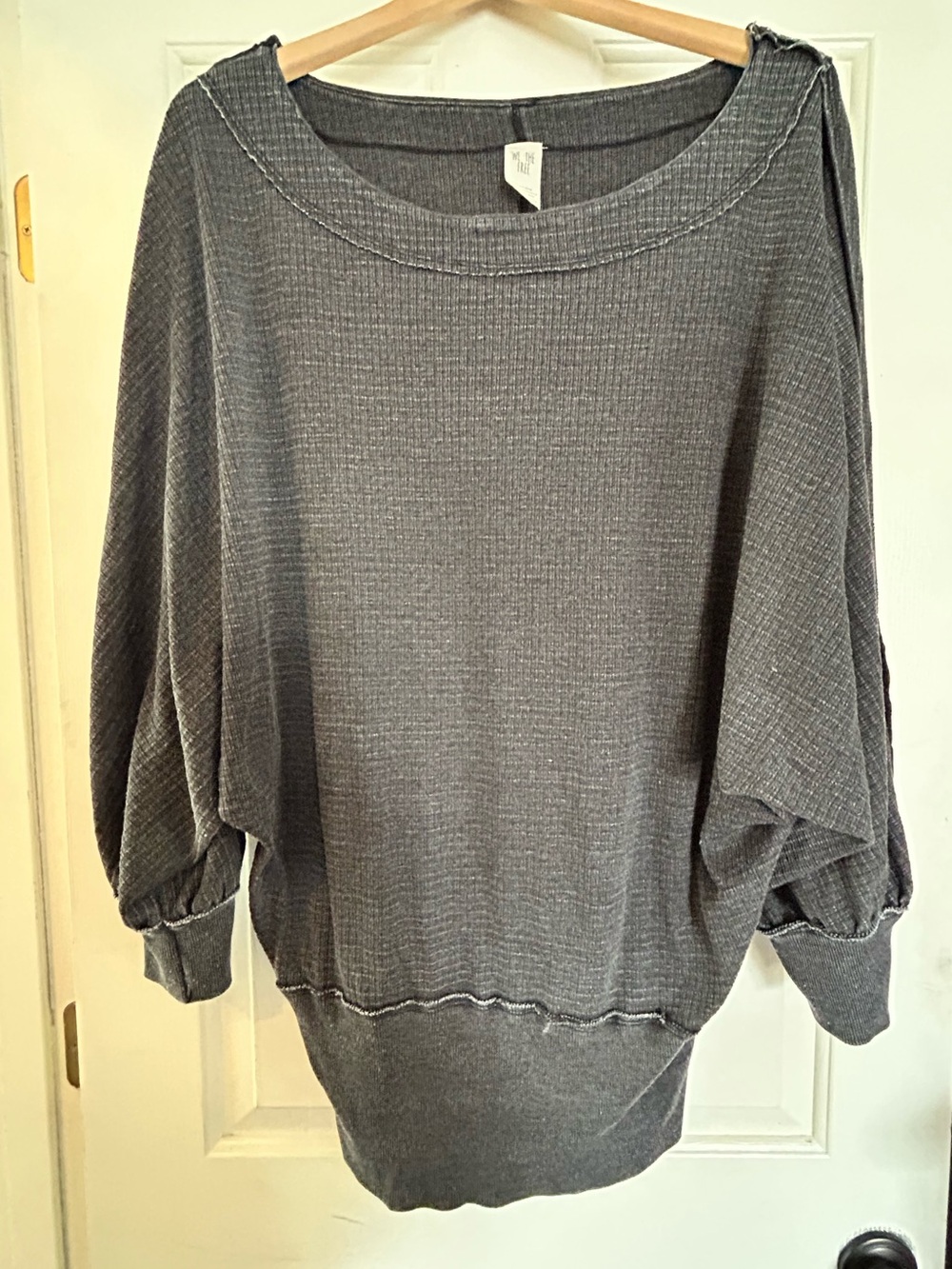 Free People, We The Free Dark Charcoal Thermal Sweatshirt